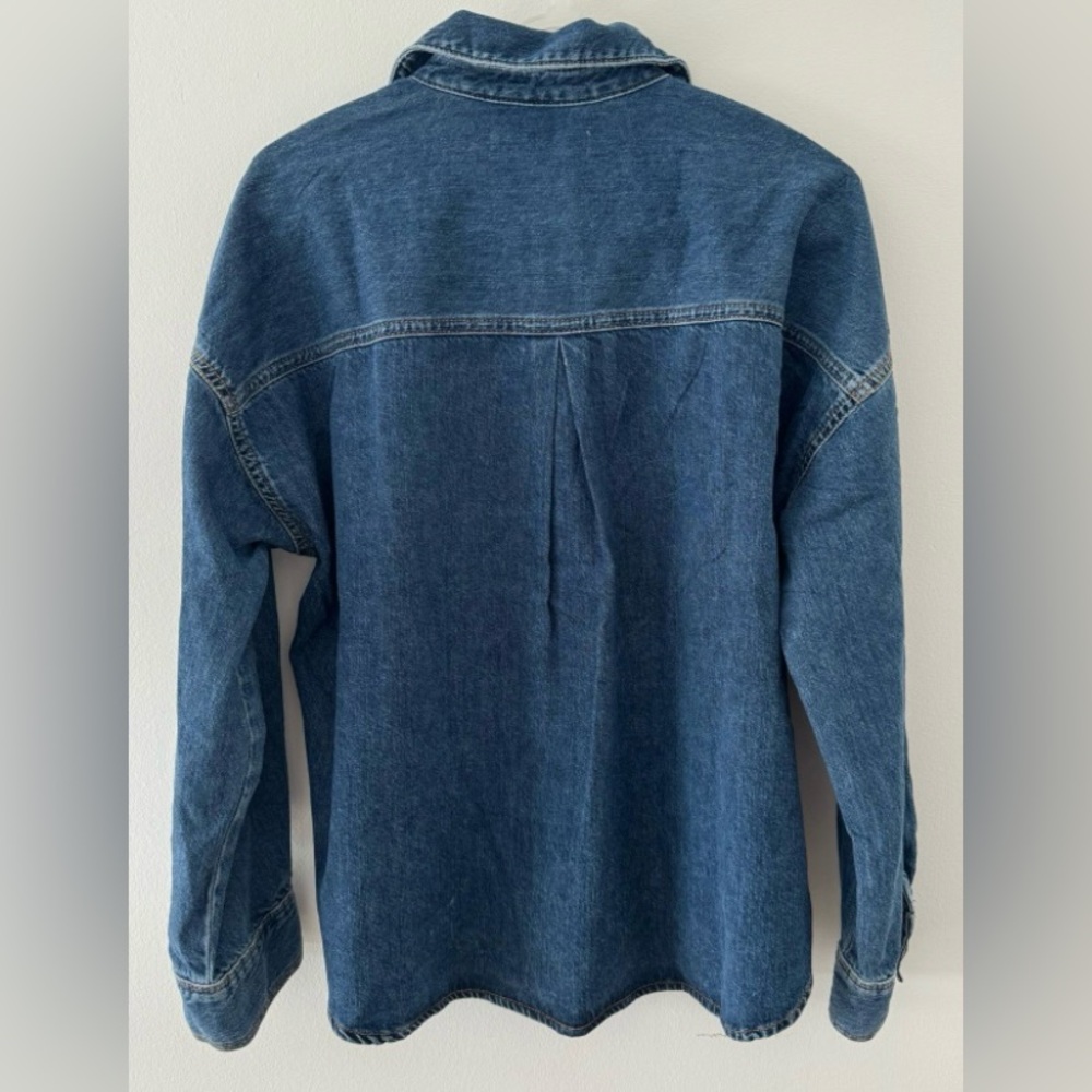 Zara Dark Blue Wash Denim Button-Up Blouse | Rhinestones | New | Small - Picture 9 of 11